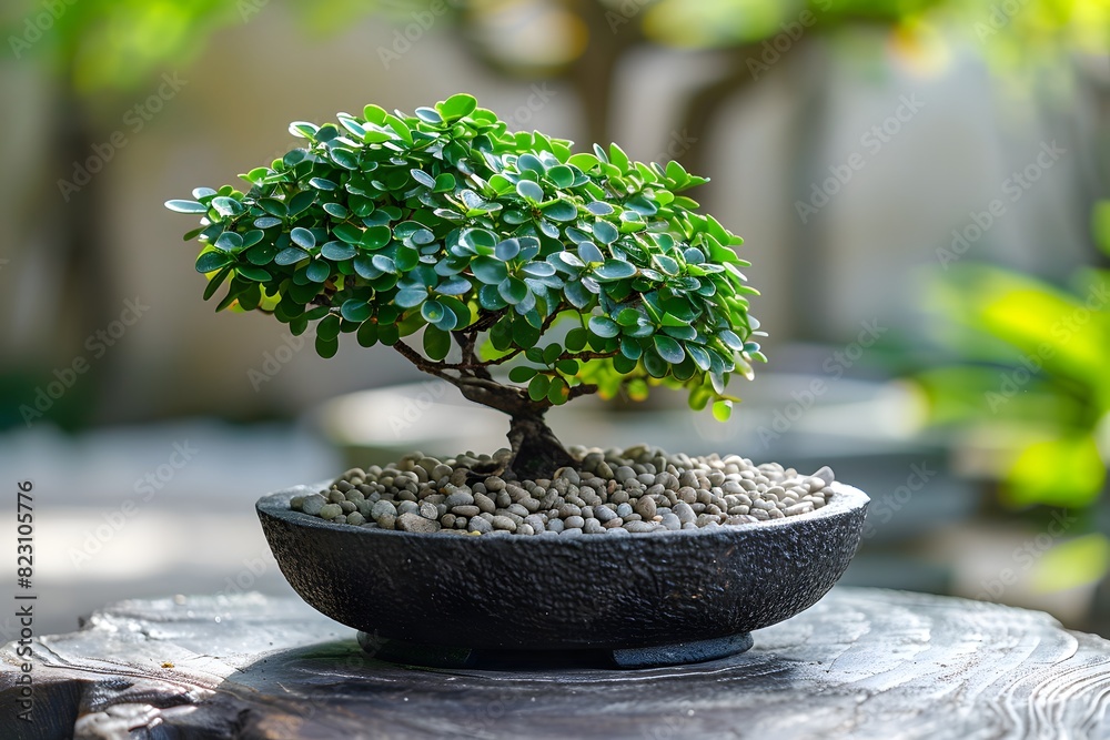 Small bonsai tree black pot table Small bonsai tree black pot table