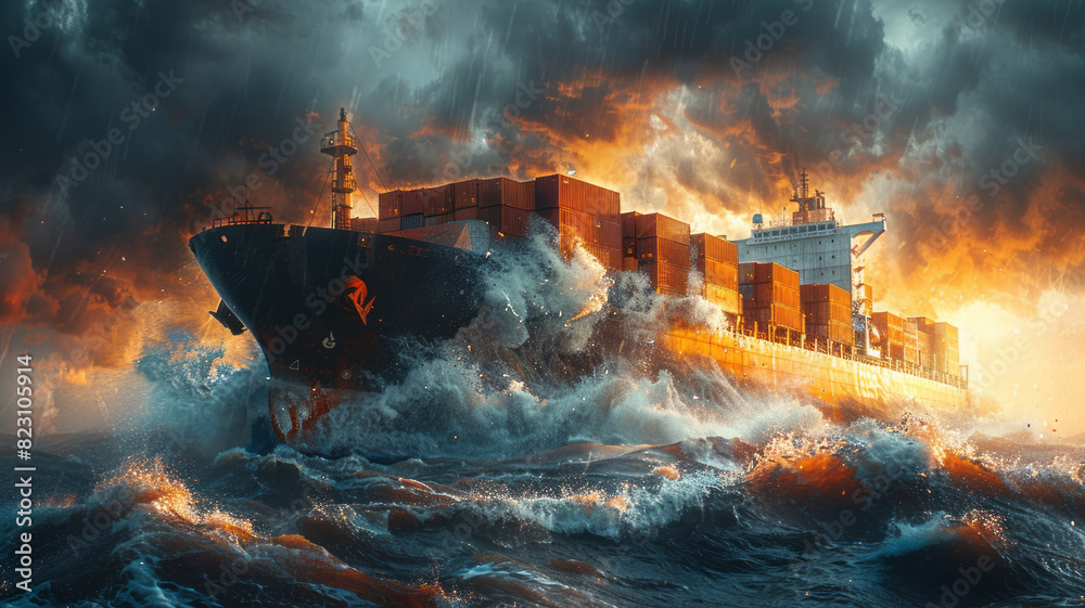 container ship in the ocean accident with a ship with containers floating very big waves around,generative ai container ship in the ocean accident with a ship with containers floating very big waves around,generative ai