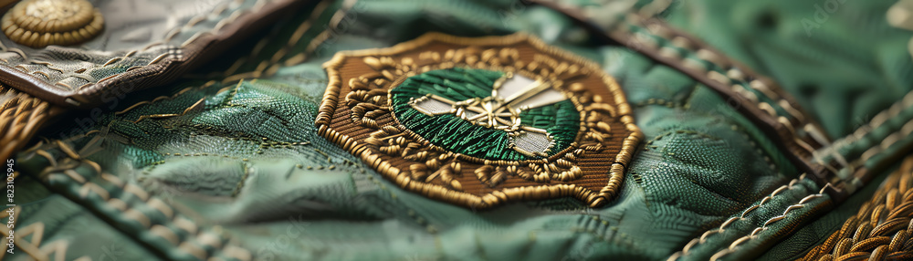 Scout badge patch mockup, traditional style, green and brown colors, detailed embroidery Scout badge patch mockup, traditional style, green and brown colors, detailed embroidery