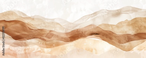 A collection of abstract landscape and desert posters, featuring fluid art print templates in beige and brown watercolor illustrations on a white background, suitable for nature-themed wallpapers,