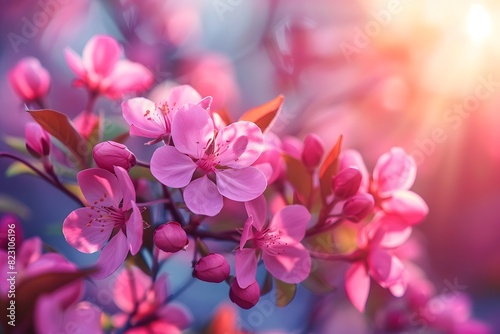 A pink blossom with sunlight in the background