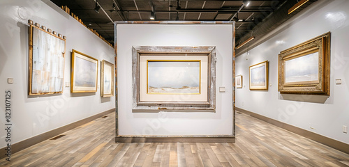 Gallery showcasing eco-friendly, artistic weathered empty picture frames, focusing on reclaimed wide perspectives. photo