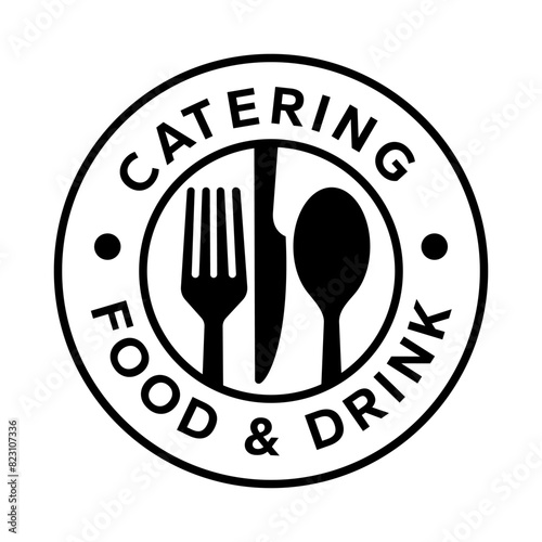 Catering vector logo badge. Cater service sign, outdoor dinner, restaurant business retro design with hand written modern calligraphy. Elegant lettering logotype, vintage style.