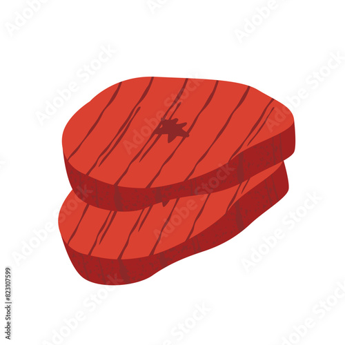 Raw slabs of red meat. Organic pork or beef steaks for barbecue, grill. Fatty food, fresh tenderloin, beefsteaks. Natural source of protein. Flat isolated vector illustration on white background