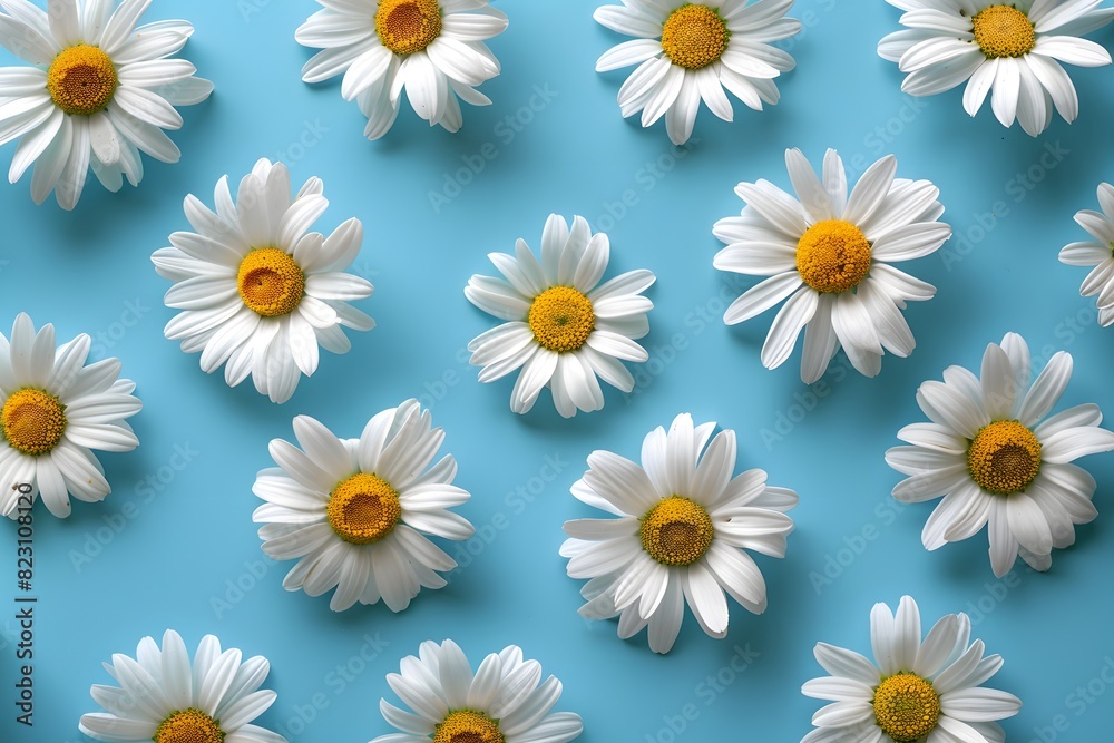 White flowers on blue surface close up White flowers on blue surface close up
