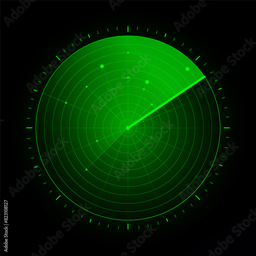 Green radar screen. Military search system. Futuristic HUD radar display. HUD radar display.
