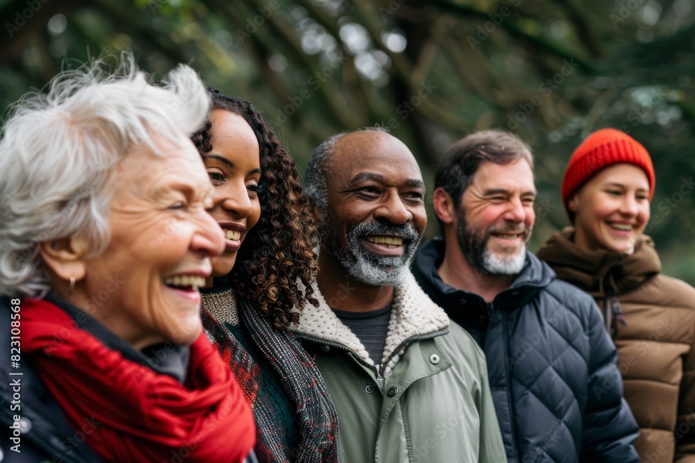 Group of diverse senior friends having fun outdoors - Multiethnic group of people bonding outdoors Group of diverse senior friends having fun outdoors - Multiethnic group of people bonding outdoors