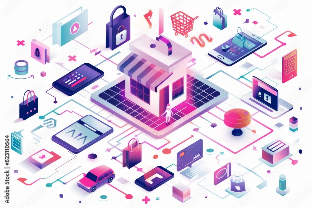 Bright vector illustration of a digital marketplace Bright vector illustration of a digital marketplace