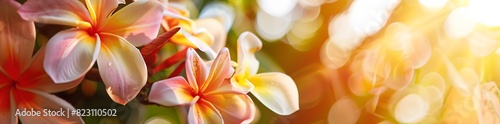 Close Up of Frangipani Flowers on Blurred Background