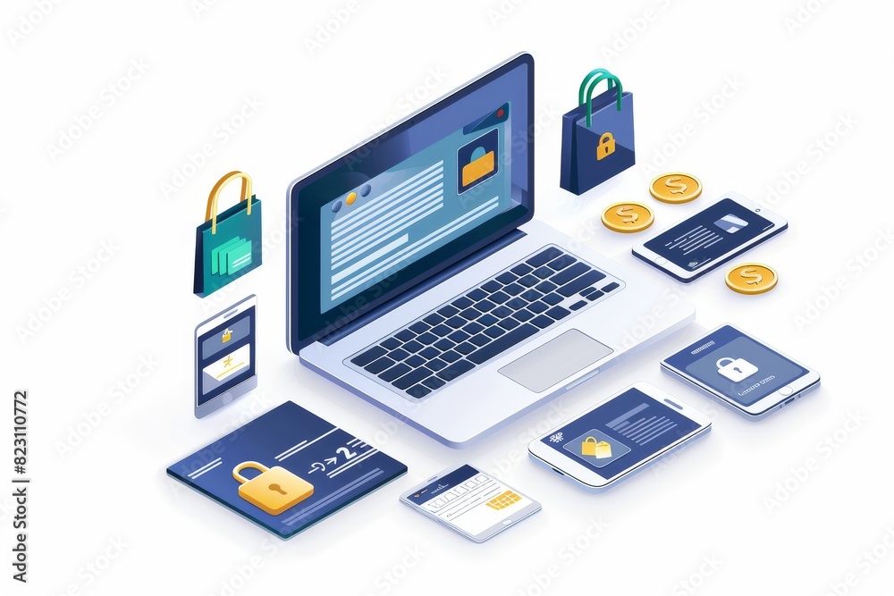 Minimalist illustration of a secure e commerce setup Minimalist illustration of a secure e commerce setup