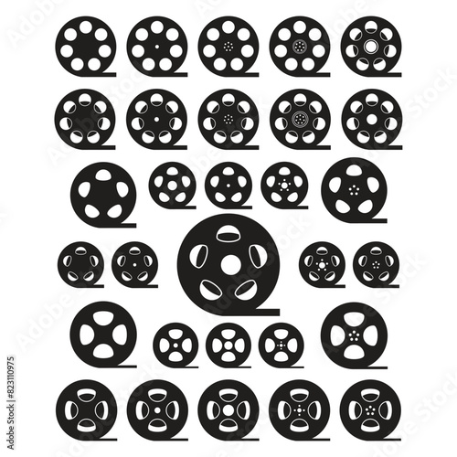 video film reel icon set in flat style with background.