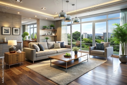 Living space in condominium - 3D Rendering © ilyas