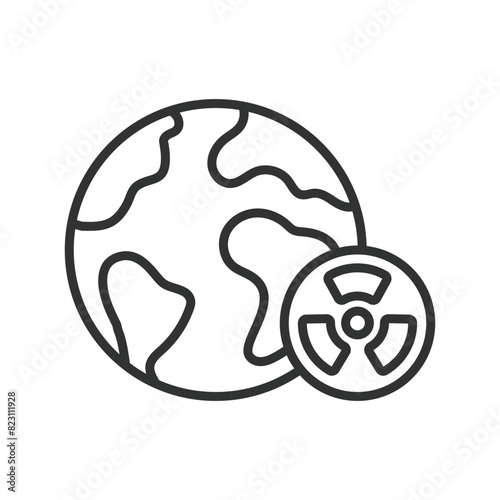 World radiation, in line design. Radiation, World, Nuclear, Global, Hazard, Safety, Radioactive, on white background vector. World radiation editable stroke icon.