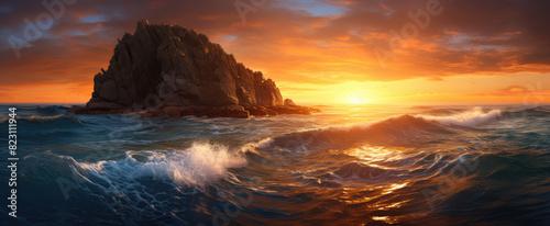 Majestic Sunset Over Turbulent Sea