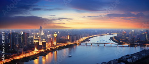 Breathtaking Sunset Over Urban Skyline Panorama © evening_tao