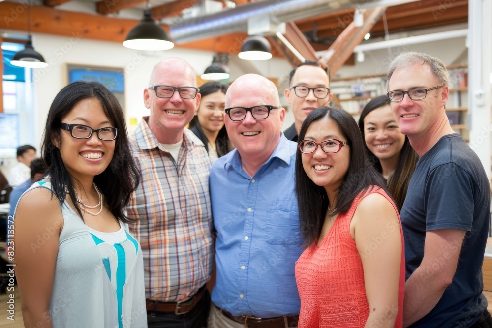 Group of diverse business people working together in a modern office and smiling Group of diverse business people working together in a modern office and smiling