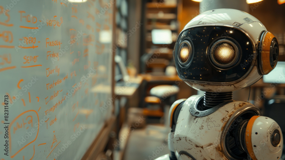 AI robot actively participating in a brainstorming session in an advertising agency meeting room,generative ai