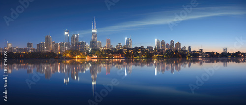 Serene Twilight Cityscape Reflection Panorama