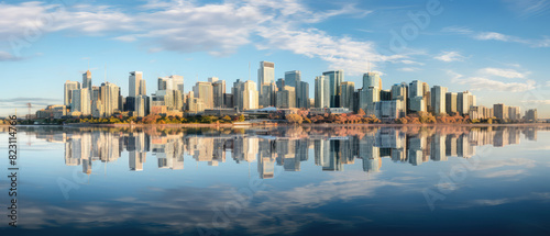 Serene Waterfront Cityscape Reflection Panorama