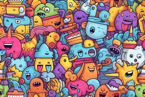 Seamless pattern with cool colors and funny doodles  high-quality and ready for print