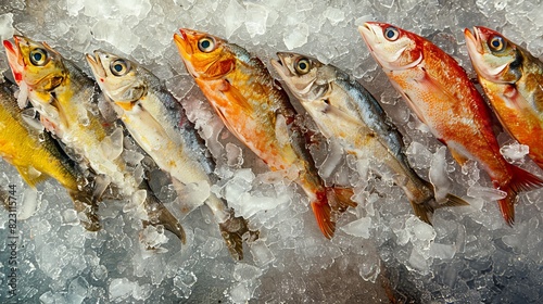 The fish at Eminonu Fatih Fish Market in Istanbul (Turkey) are frozen symmetrically. photo