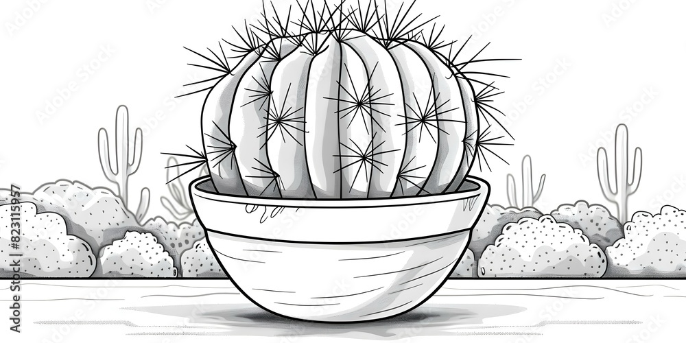 Simple cute coloring page of cactus in pot for kids and adults. Concept ...
