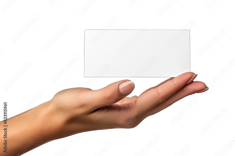 Beautiful woman hand holding blank space isolated on white background Beautiful woman hand holding blank space isolated on white background