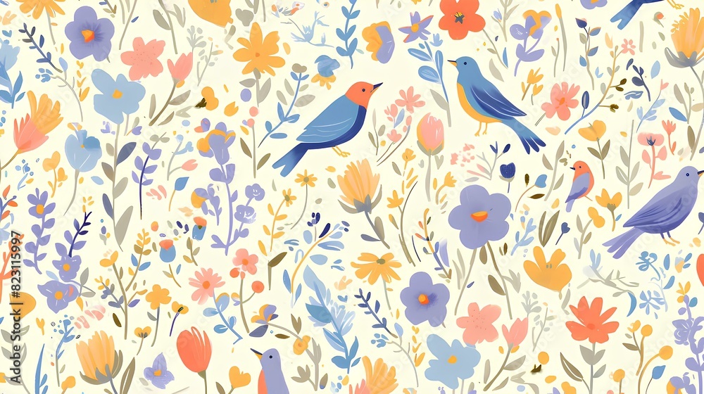 Enliven your decor with this beautiful floral design featuring birds. Nature Inspired Floral Background.