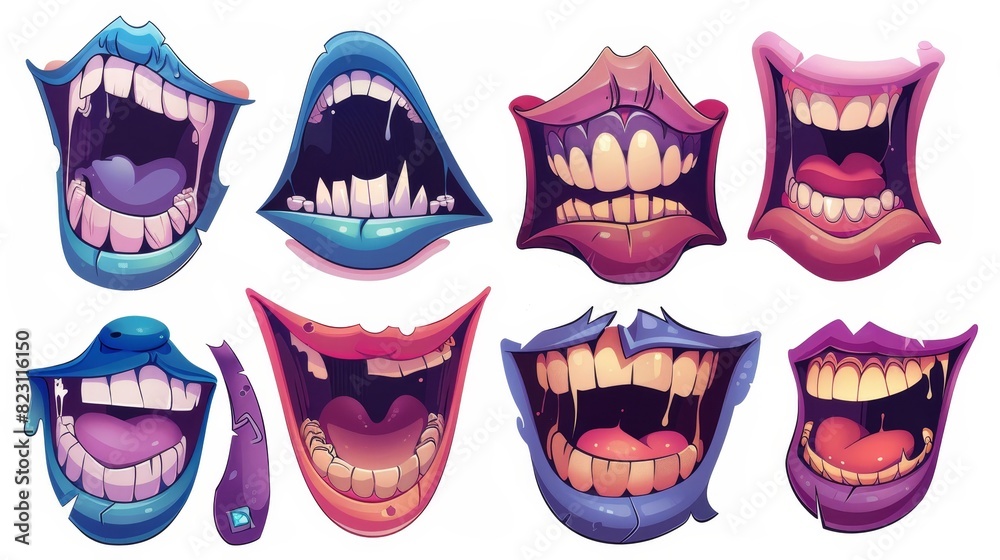 Set of cartoon mouths modern symbol icon design on a white background. Set of cartoon mouths modern symbol icon design on a white background.