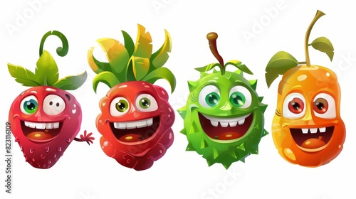 Isolated set of 5 cute cartoon fruit characters