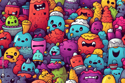 Seamless pattern with cool colors and funny doodles  high-quality and ready for print