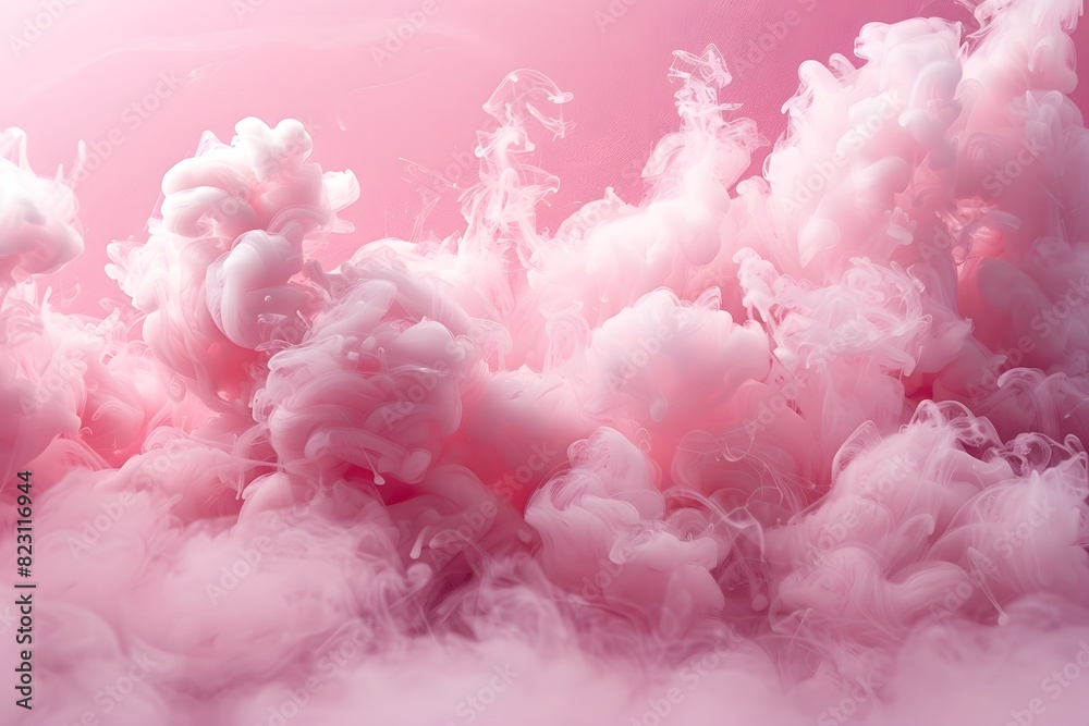 Pink smoke swirling in the air on a pink background