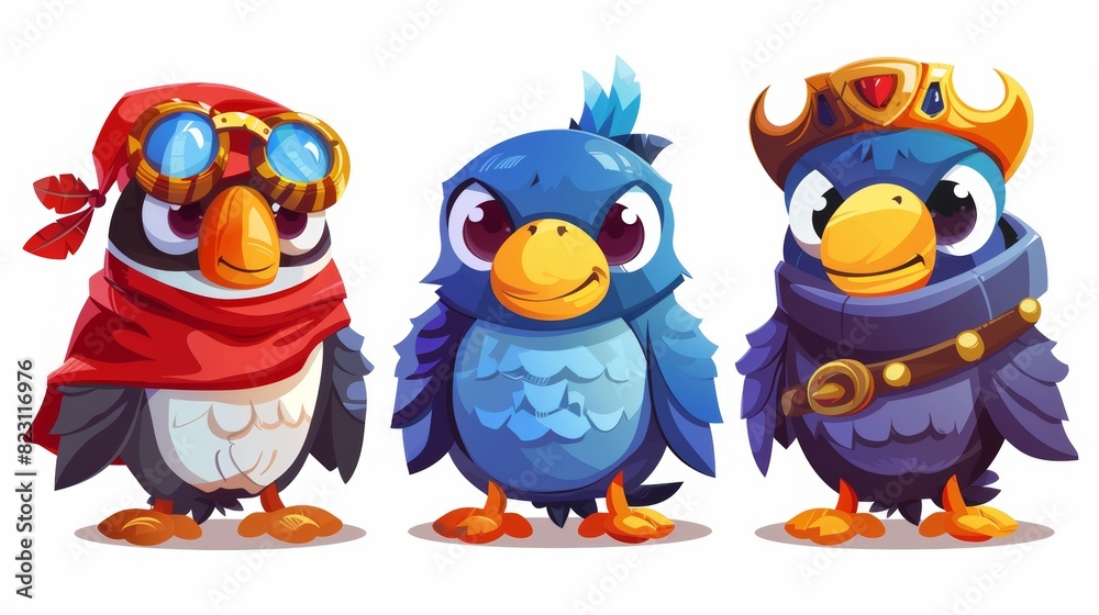 Illustration of a penguin as a logo, a baby cartoon character, and a graphic doodle