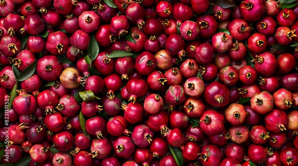 Pomegranates closeup with a lot of fresh ripe pomegranates as a background Pomegranates closeup with a lot of fresh ripe pomegranates as a background