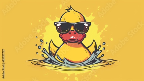 The duck modern icon logo features a rubber duck sunglasses cartoon character illustration of a bird farm animal doodle symbol photo