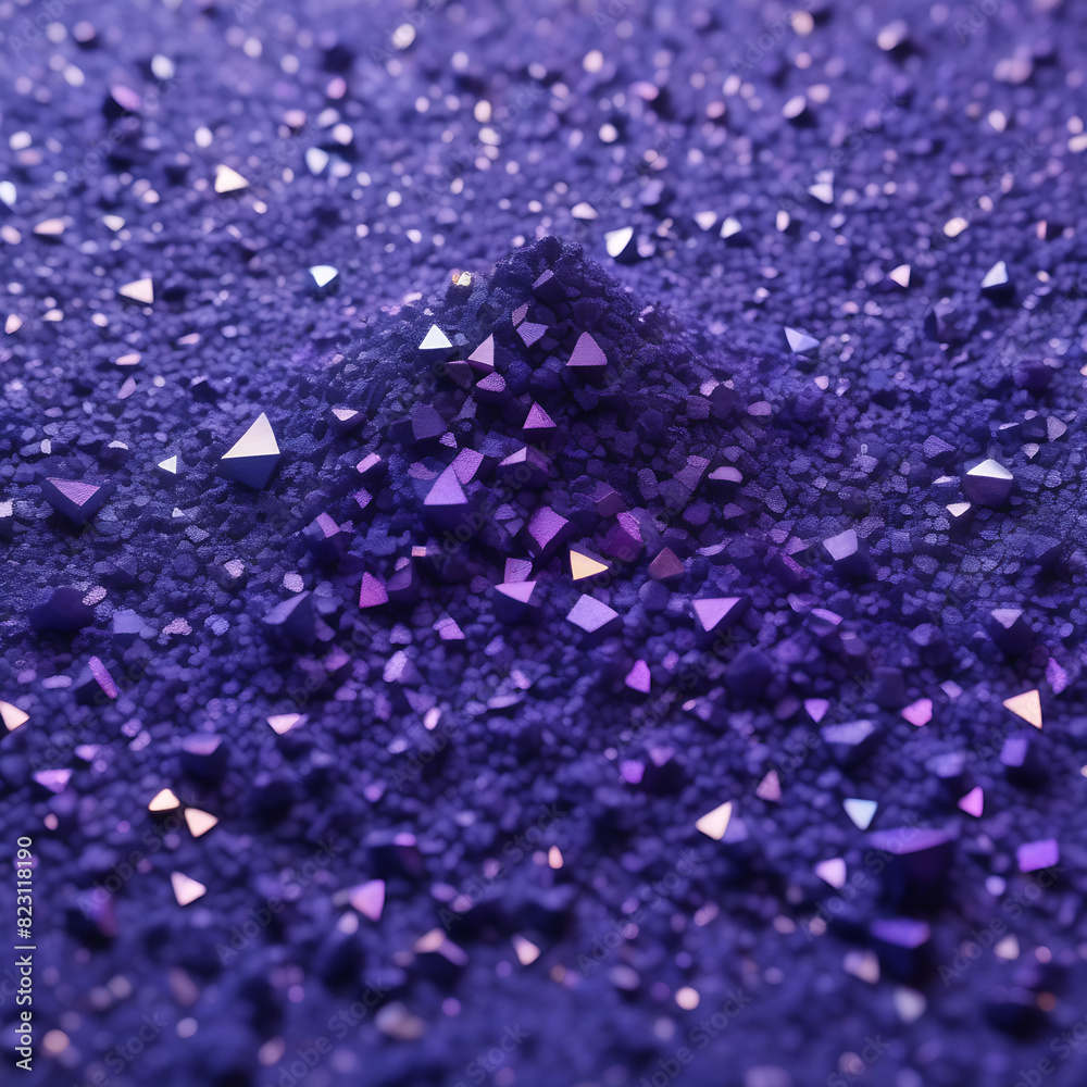 Holographic background consisting of flakes, pollen and colored crystals