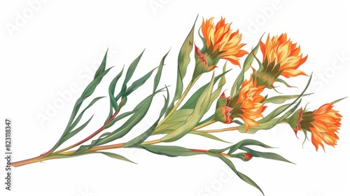 This is an old botanical illustration of safflowers isolated on a transparent background