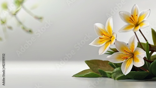 Lovely spring flowers and leaves on white background