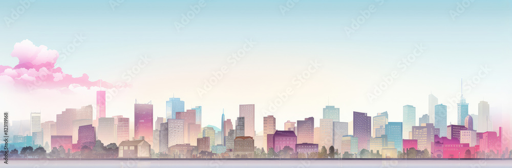 Pastel City Skyline at Dawn Panoramic Banner