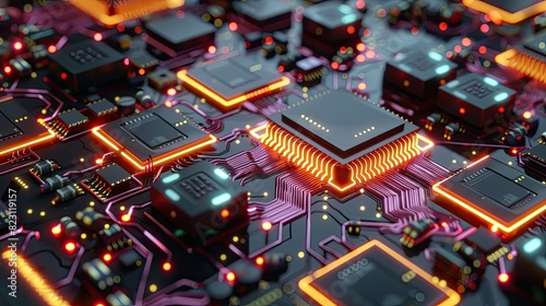 Cybernetic chips with neon traces © Fathur