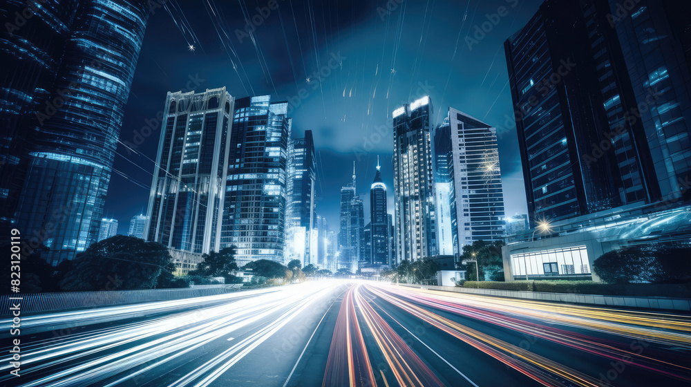 Fototapeta premium Urban Speed: City Nightscape with Light Trails