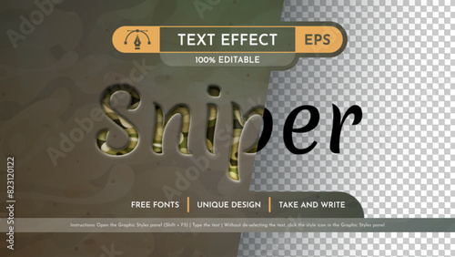 265-sniperSniper Editable Text Effect, Graphic Style. Vector Mockup and Template. Slogan and Brand Company.