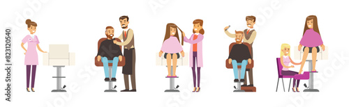 People Character at Beauty Salon Scenes Vector Set