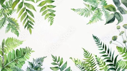 Business card  banner  frame  wreath  and cover template set from watercolor ferns