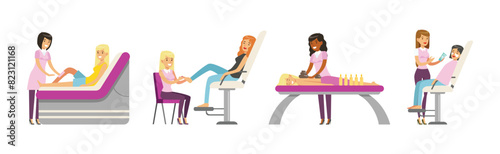 People Character at Beauty Salon Scenes Vector Set