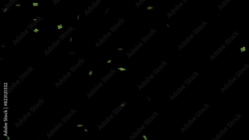 Clover leaves falling in the wind on a black background Clover leaves falling in the wind on a black background