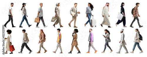 Walking adult png element set on transparent background