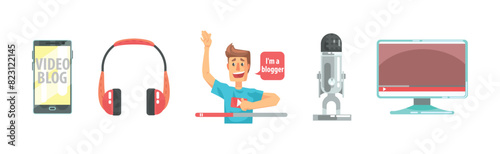 Video Blogger Object and Element Vector Set