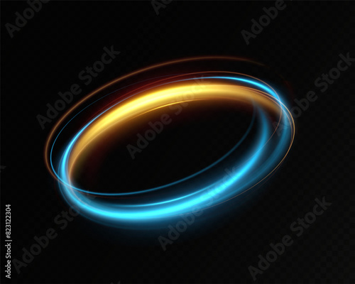 Blue neon ring. Glowing circle. Glow effect. Round light frame. abstract light lines of movement and speedAbstract light lines of movement and speed. light blue ellipse.
