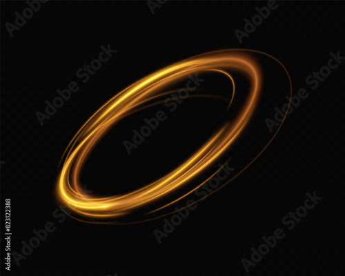 Shiny vortex rings shimmer on a transparent background. Sparkling circles with light effect. Light circle swirl neon lighting effect, spiral light lines. 